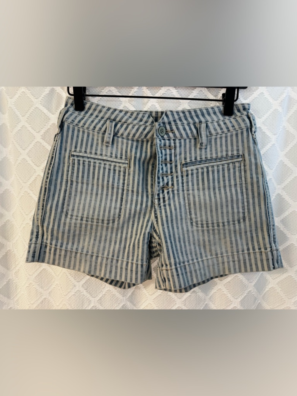 Pilcro and the Letterpress High-Rise and Slim Stripped Jean Shorts Anthropology